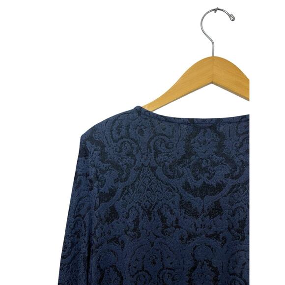 HABITAT Top Womens Blue Jacquard Medium Black Print Long Sleeve Asymmetric - Picture 12 of 12